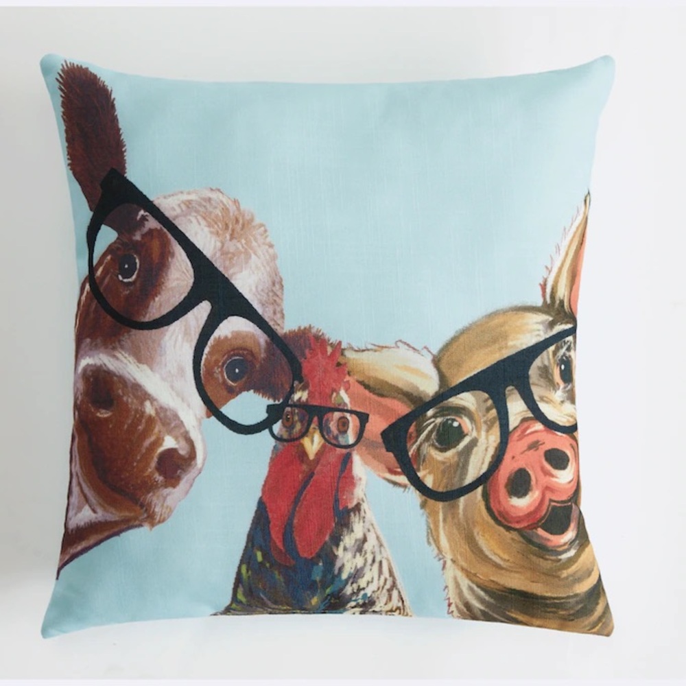 Blue Farmhouse Animals Trio throw pillow